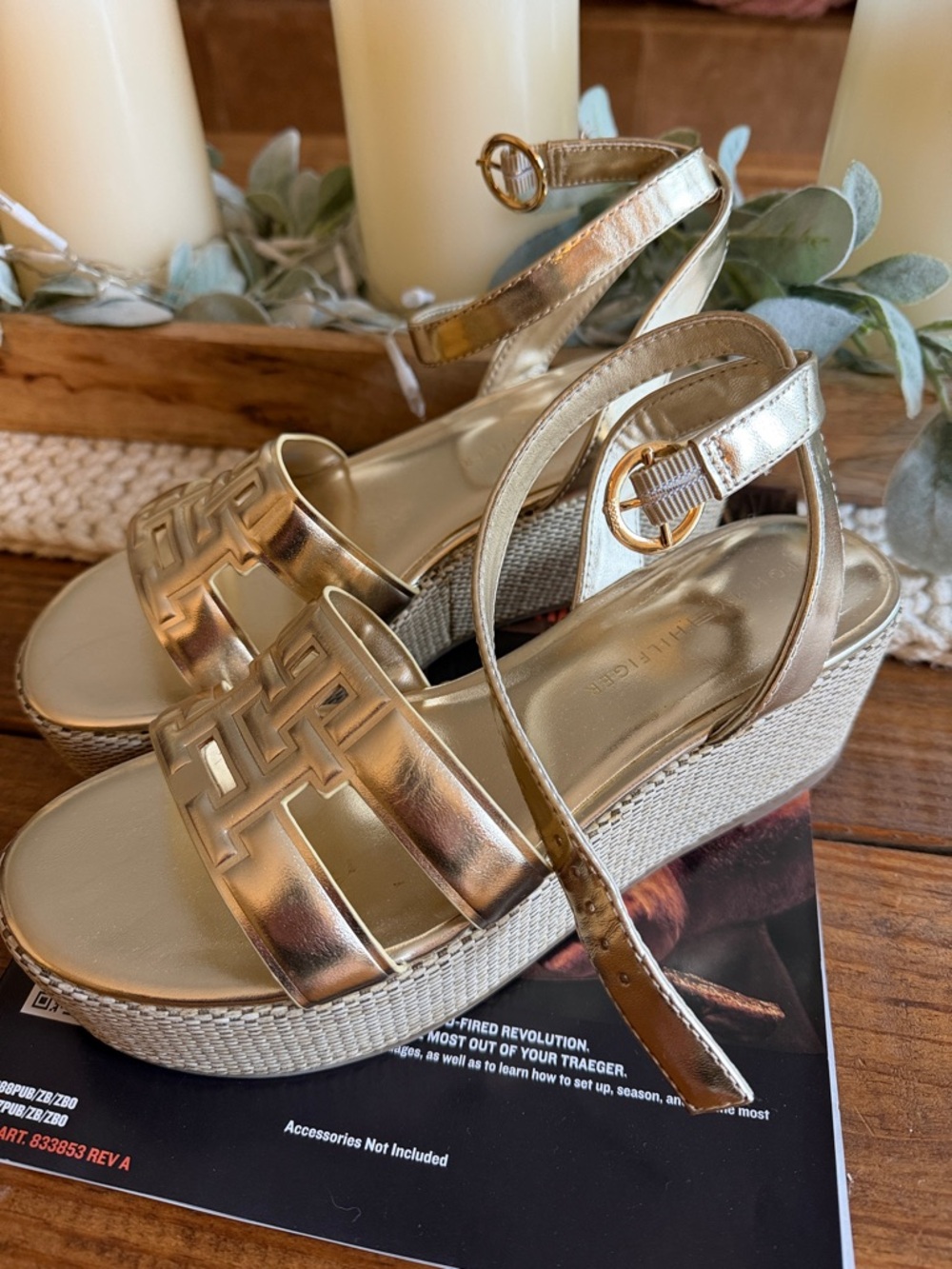Tommy Hilfiger Metallic Gold Platform Wedge Sandals